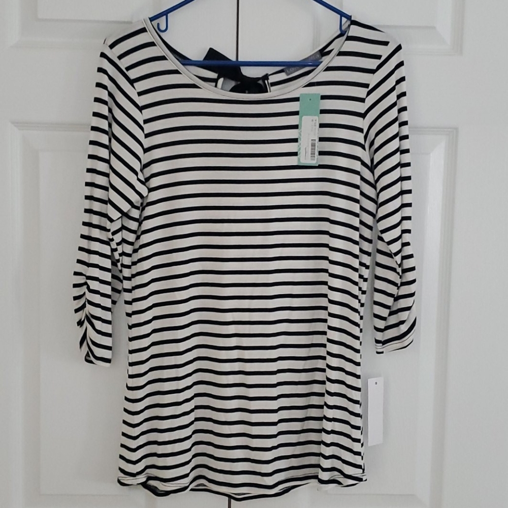 Loveappella Black & White Stripe Shirt w/Bow Detai